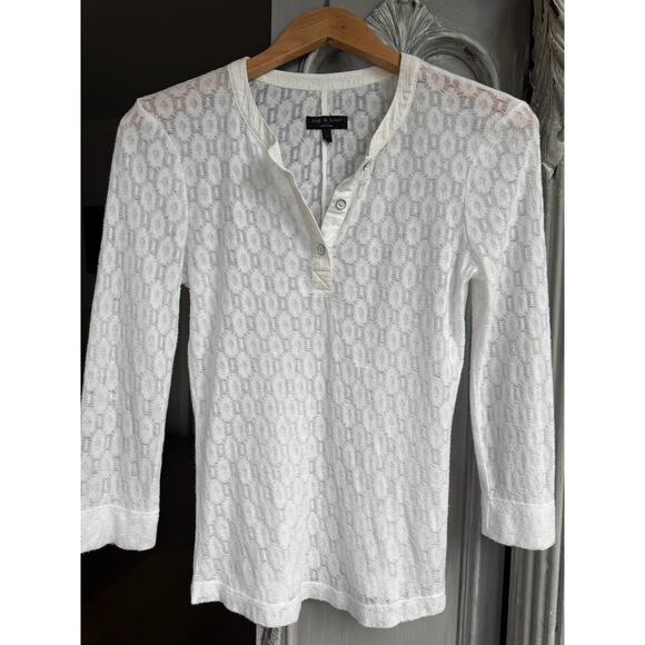 rag & bone Lace Henley Sz S 3/4 Sleeve Women's Delicate White Layering Top - Picture 10 of 14